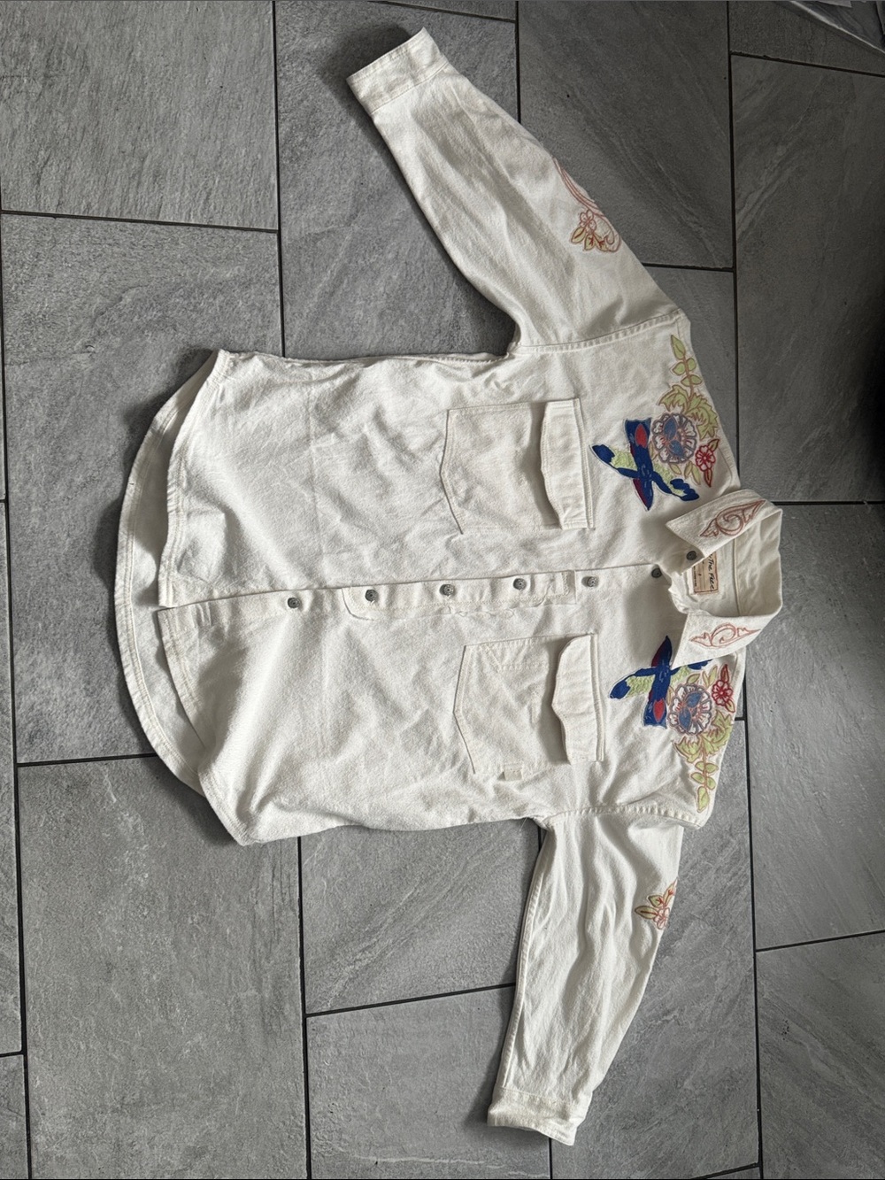 We The Free White Embroidered Jean Jacket